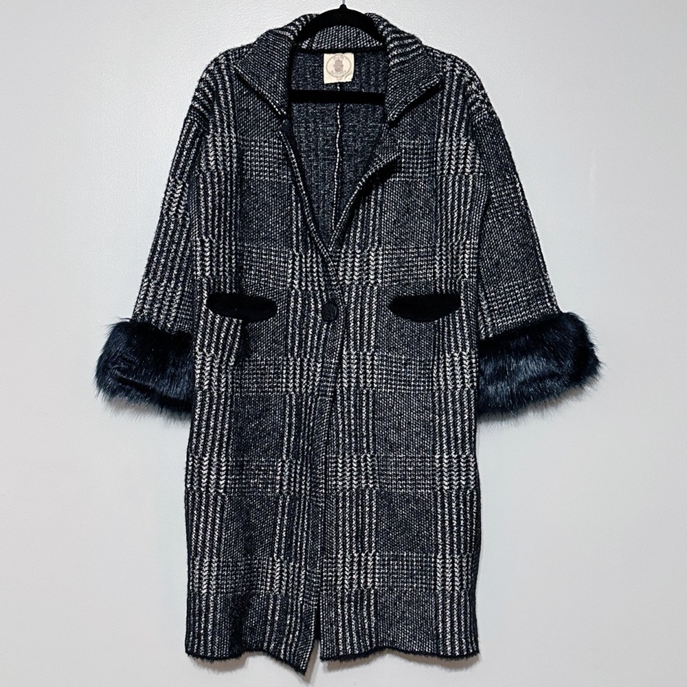 Anthropologie Muche Muchette Plaid‎ Faux Fur Cuff Knit CoatOne Size